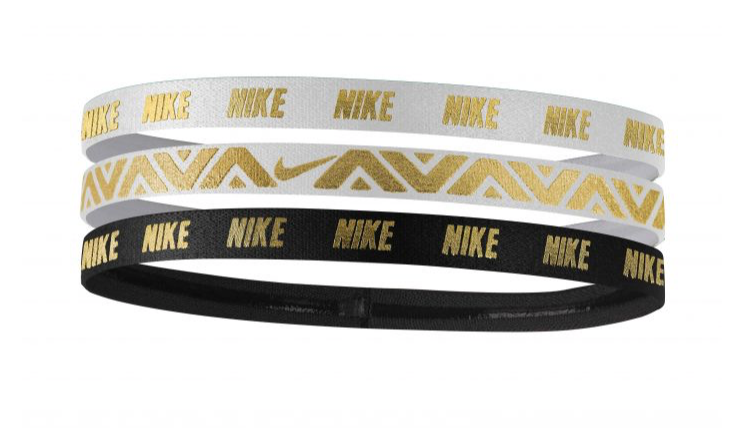 Nike Metallic Headbands Black White and Gold